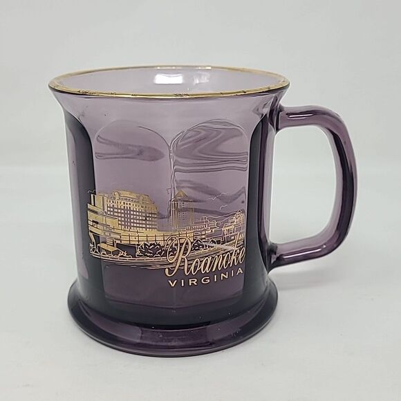 Culver USA Roanoke Virginia 22K Gold Trim Amethyst Purple Glass Mug Cup Vintage - Picture 1 of 6